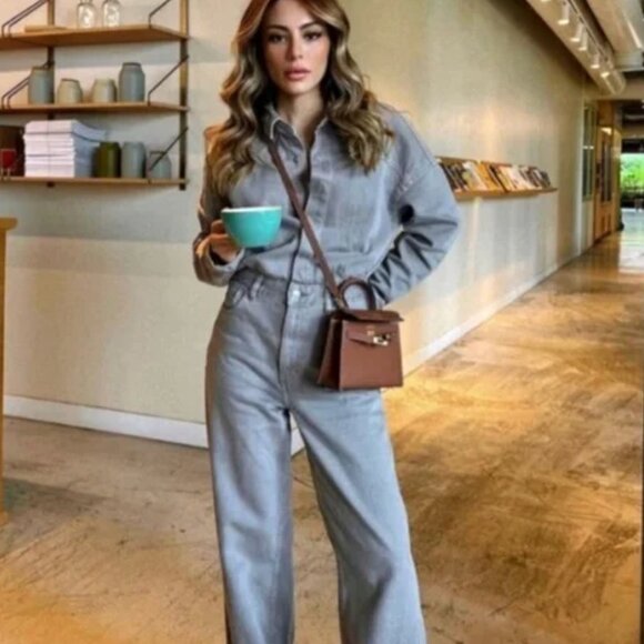 Zara TRF Long Denim Jumpsuit - Picture 8 of 10